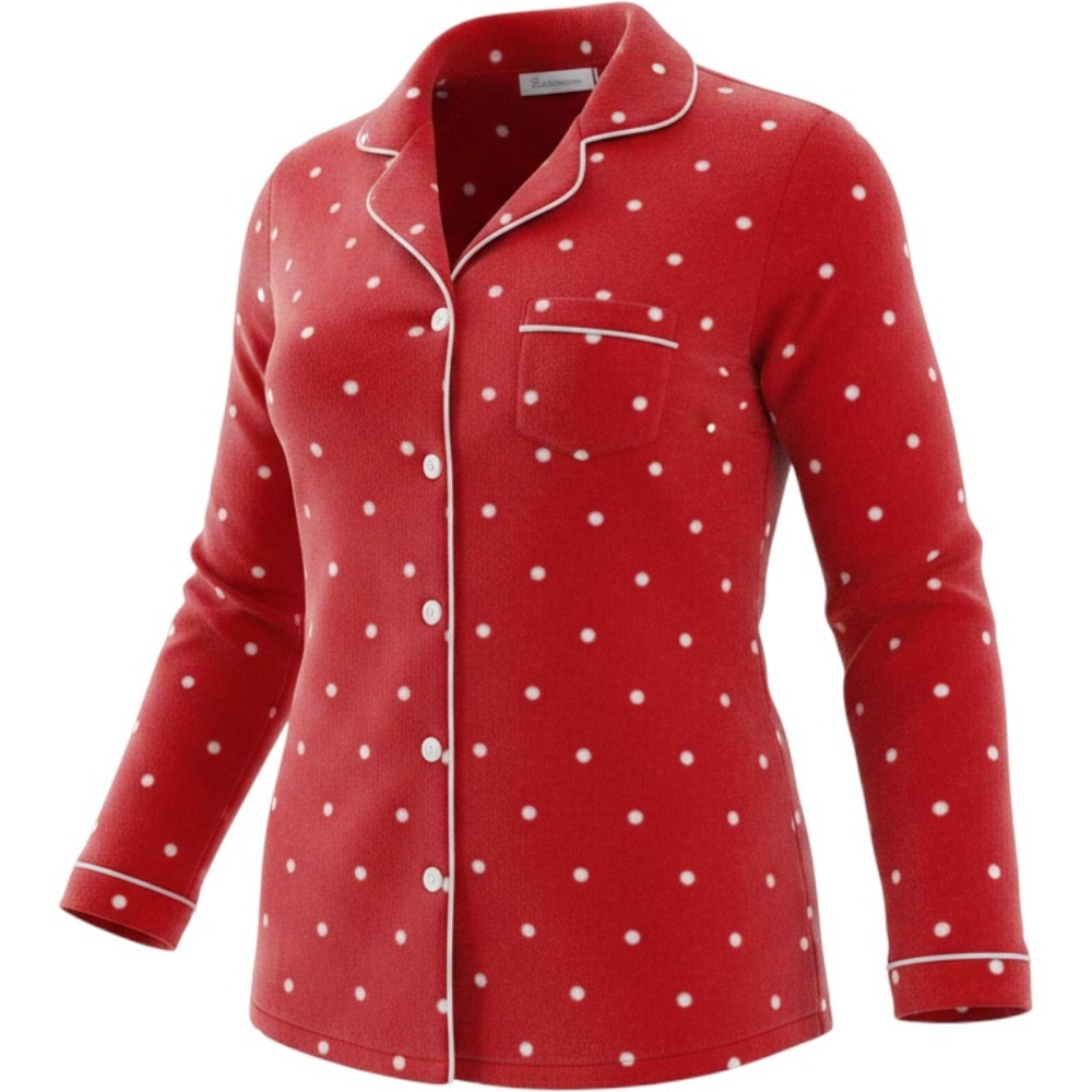 Croft & Barrow Pajama Top Womens Medium Red Polka Dot Fleece Faux Fur Sleepwear